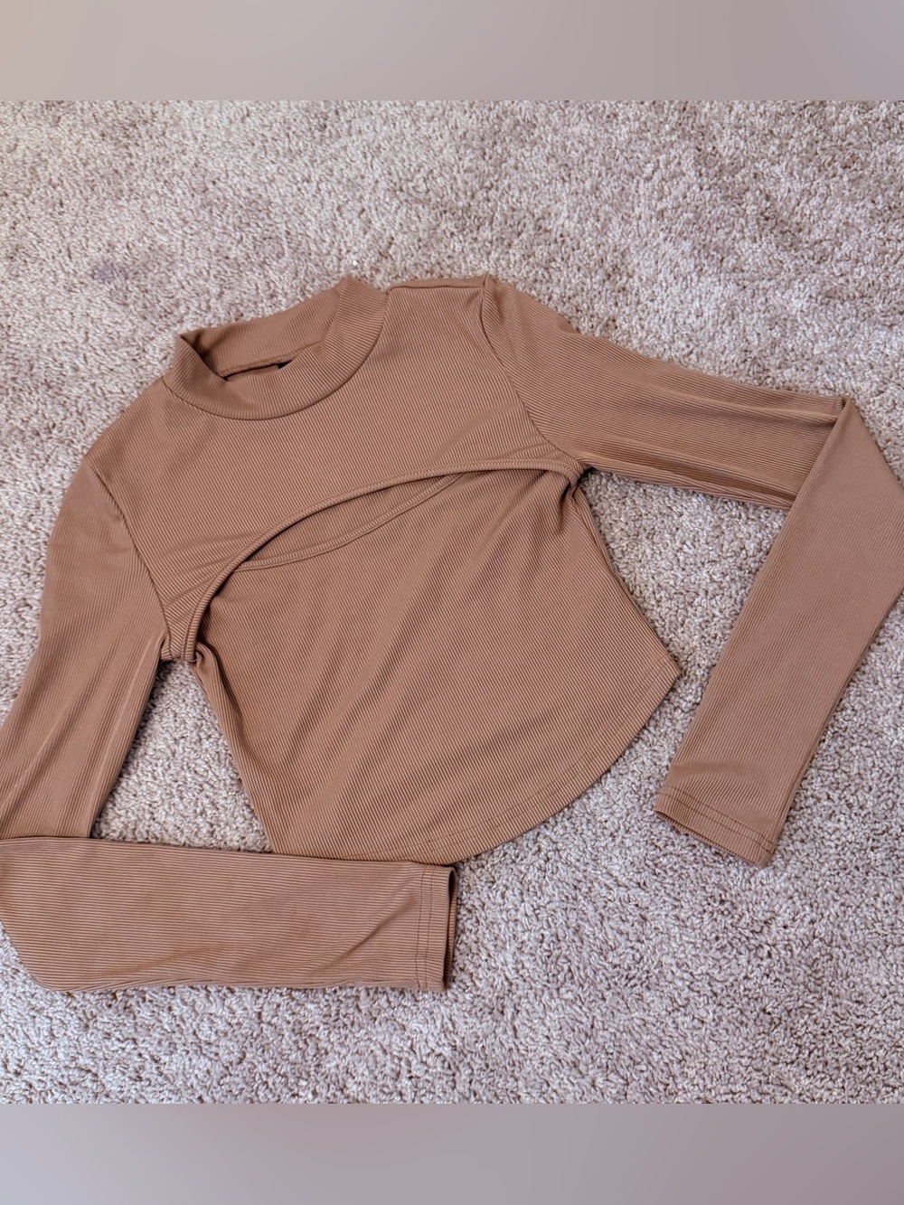 Long Sleeve Cutout Ribbed Top, Medium